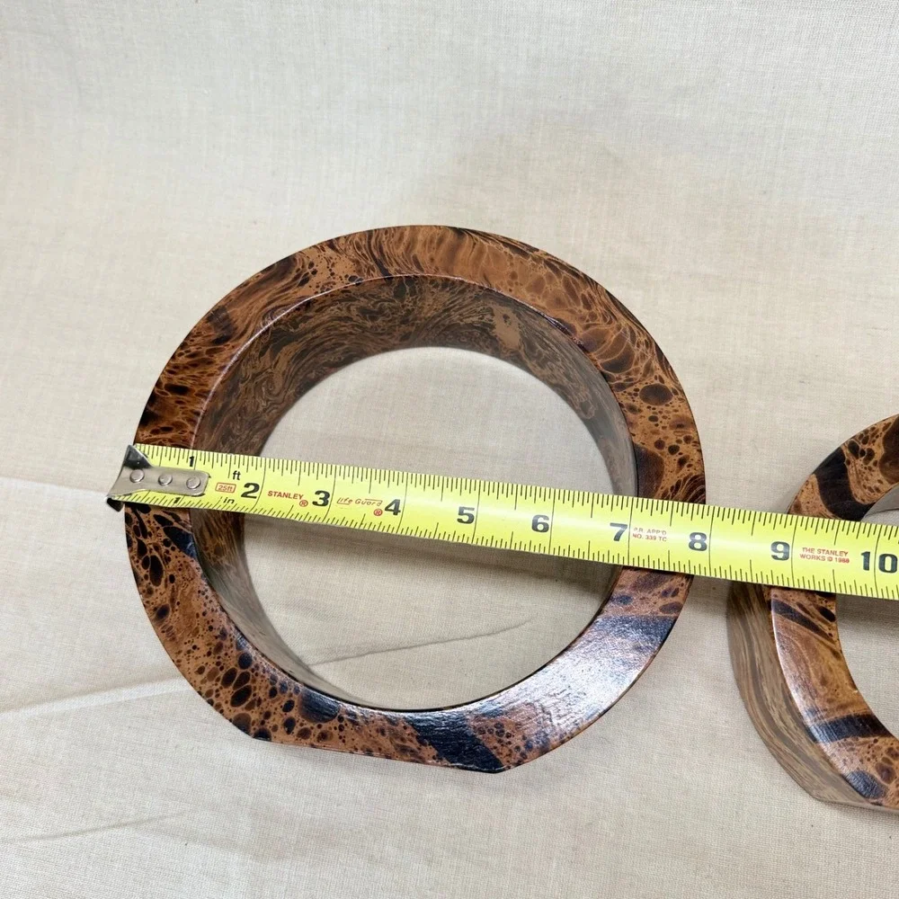 Vintage Postmodern Burl Wood Style Candle Holder Set, 1980s